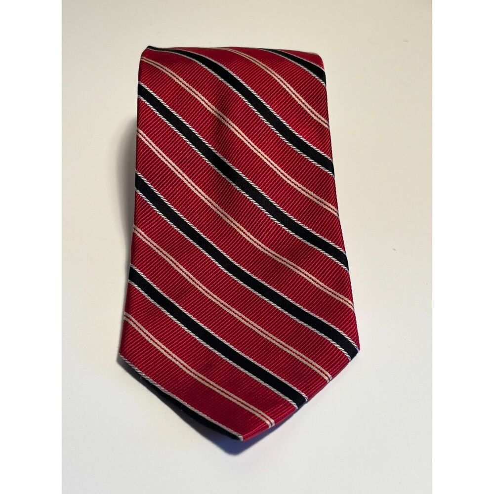 Jos. A. Bank Red & Black Diagonal Stripe 100% Silk Tie